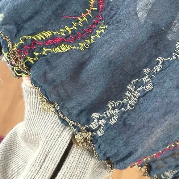 Unbranded Women Scarf Head Neck One Size Embroidered Blue Festival Boho Hippie - Picture 4 of 6